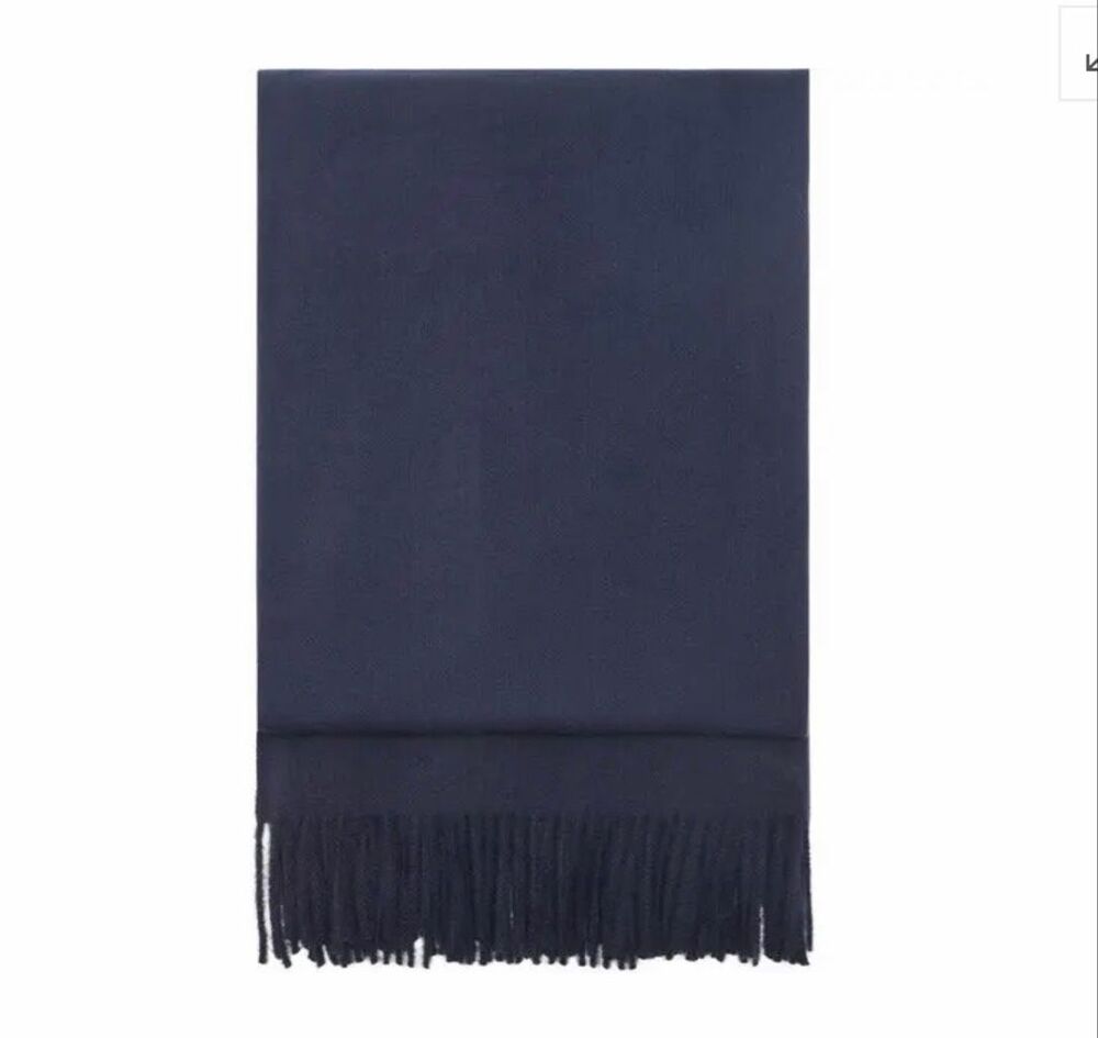 MNG Mango Women's Fringed Edge 647 Sweet Knit Classic Scarf Navy Blue NWT